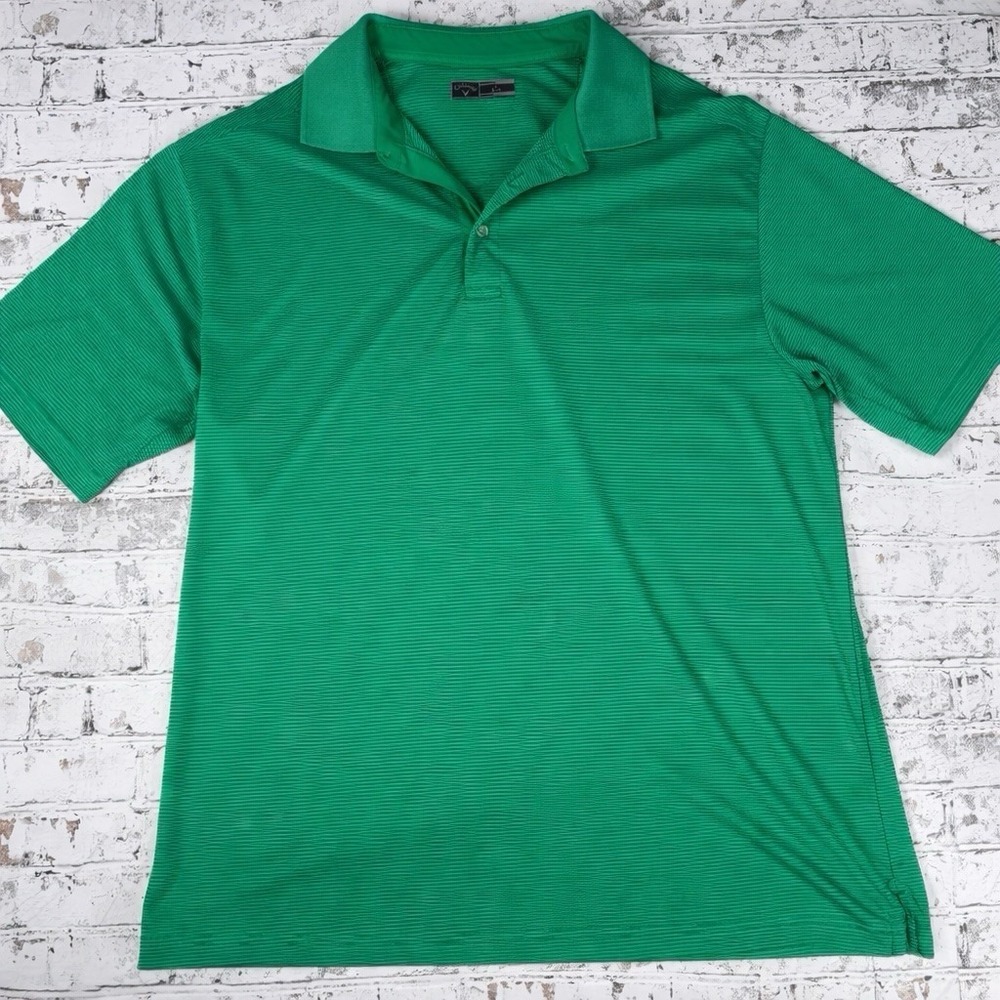 Callaway Mens Green Striped Short Sleeve Golf Polo Shirt Size Large L